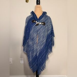 Blue Woven Hooded Poncho with Toggle Closure